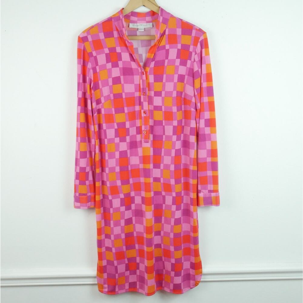 Pink & Orange Check Print Shift Dress - Women